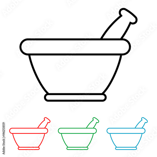 Icono plano mortero de cocina lineal varios colores
