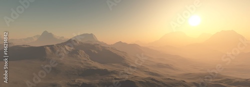 Panorama of the desert, view of a beautiful desert landscape, 3d rendering
