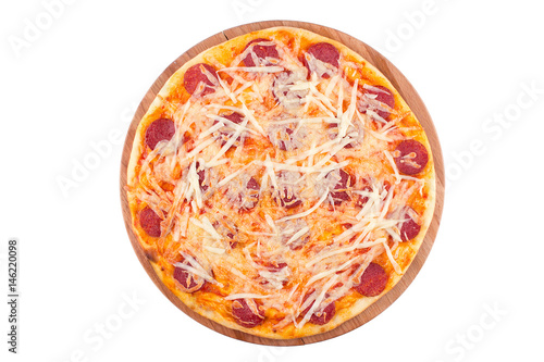 Tasty, flavorful pizza isolated on white background