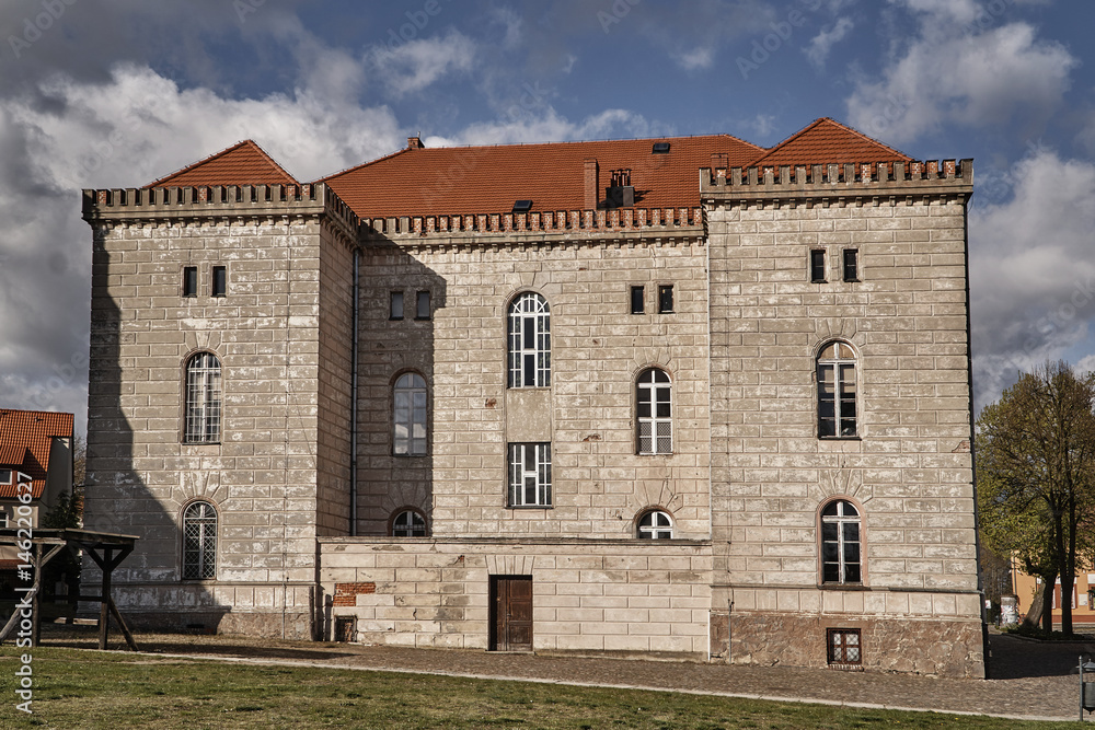 Fototapeta premium Neogothic facade of the town hall in Osna in Poland.