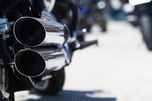 motorcycle rear exhaust pipes detail photo