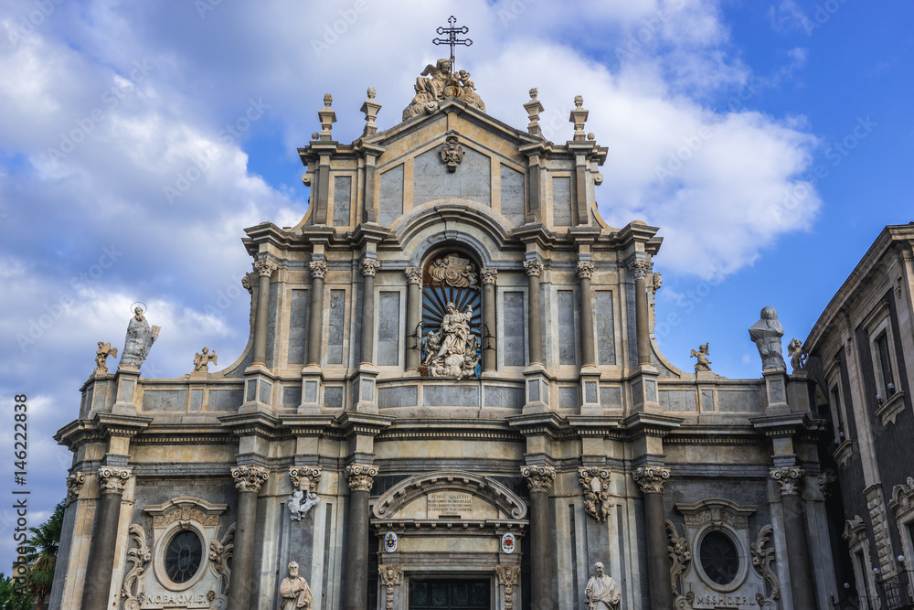 Front facade of Saint Agatha Cathedral in Catania, Sicily Island of Italy