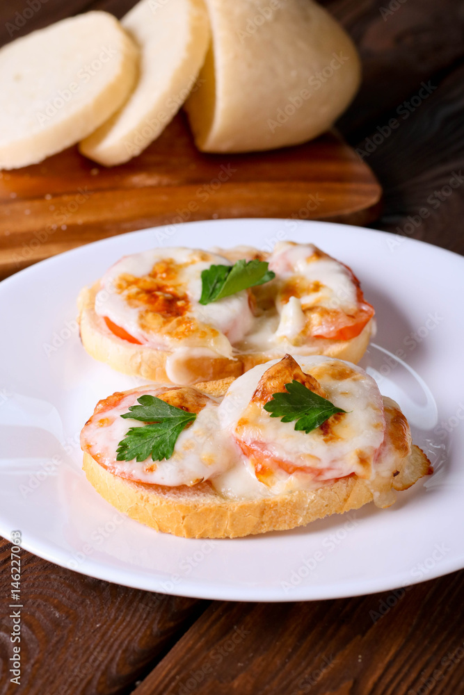 Toasted sandwich with cheese and tomato. Toasted sandwich with cheese and tomato.