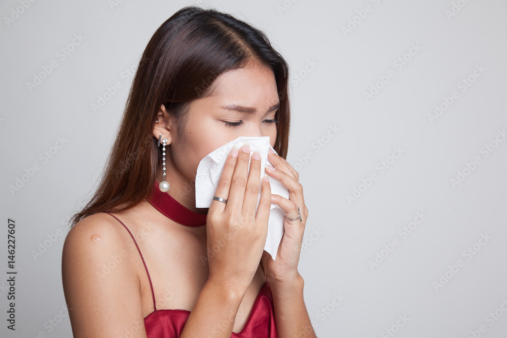 Young Asian woman got sick and flu. Young Asian woman got sick and flu.