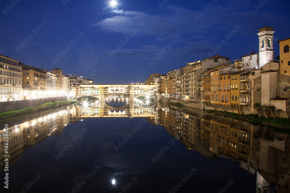travel amazing Italy series - Ponte Vecchio and River Arno at Night, Florence, Tuscany