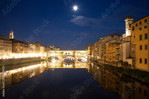 travel amazing Italy series - Ponte Vecchio and River Arno at Night, Florence, Tuscany