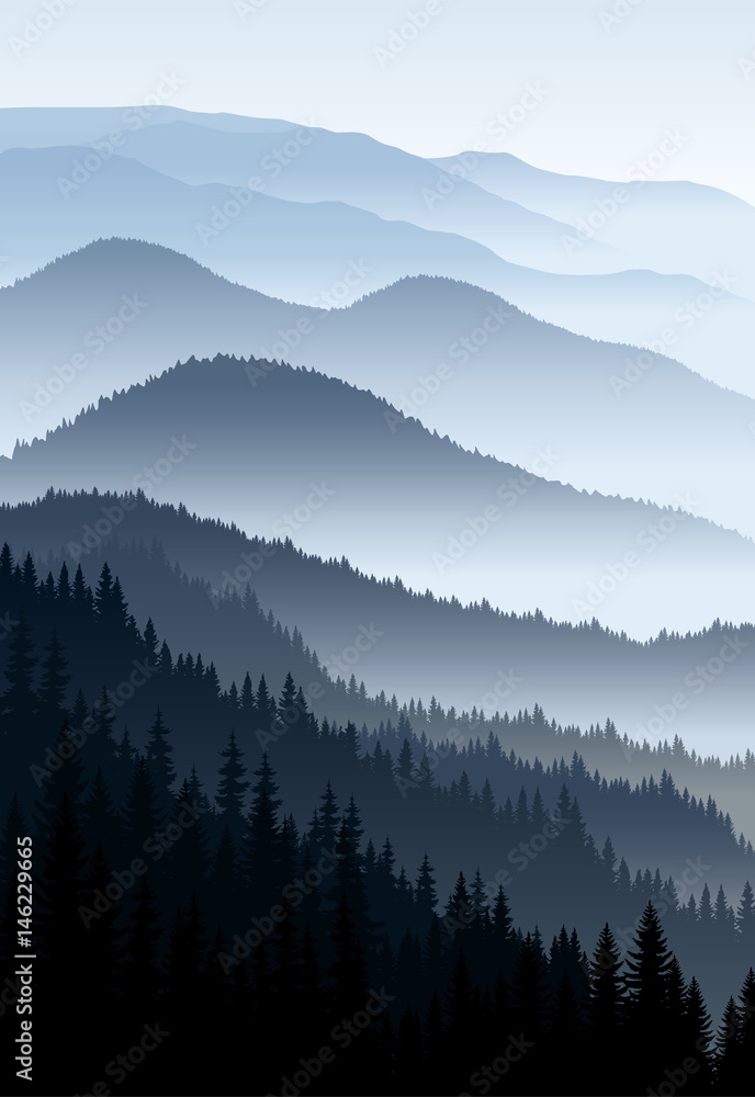 vector blue morning in mountains