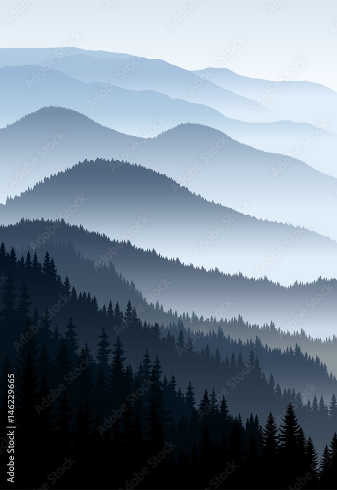 Obraz premium vector blue morning in mountains