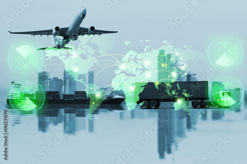 Slika na platnu Map global logistics partnership connection of Container Cargo freight ship for