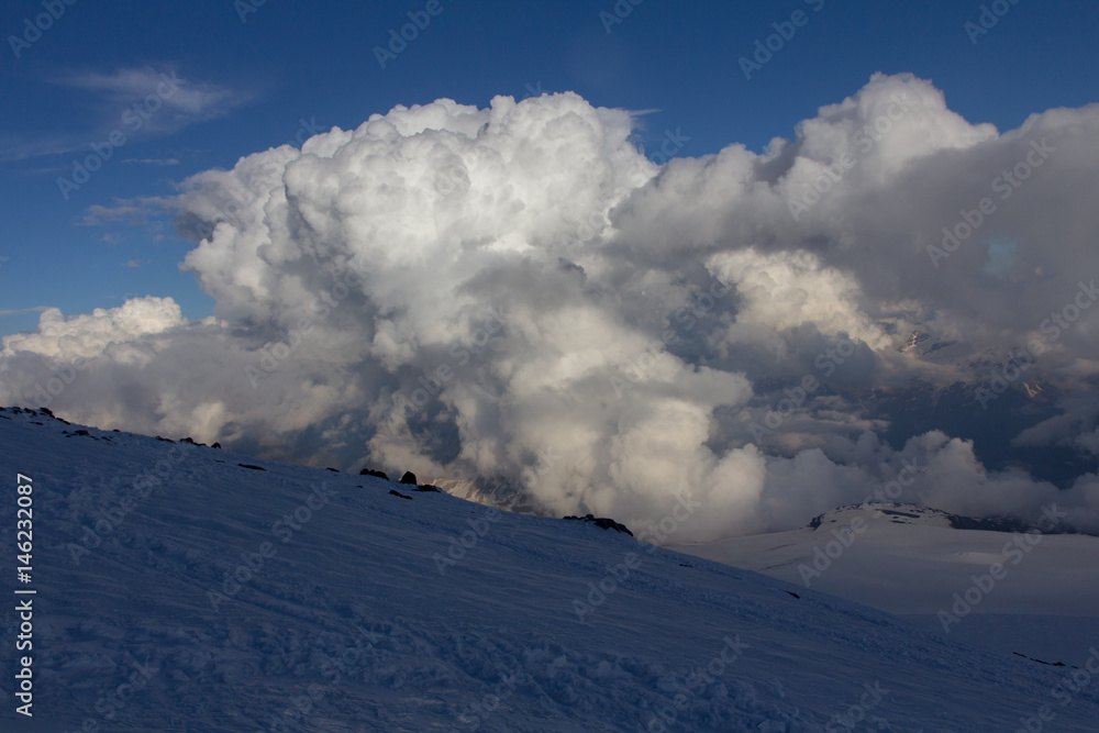 Snowy and deserted slopes of Mount Elbrus Snowy and deserted slopes of Mount Elbrus