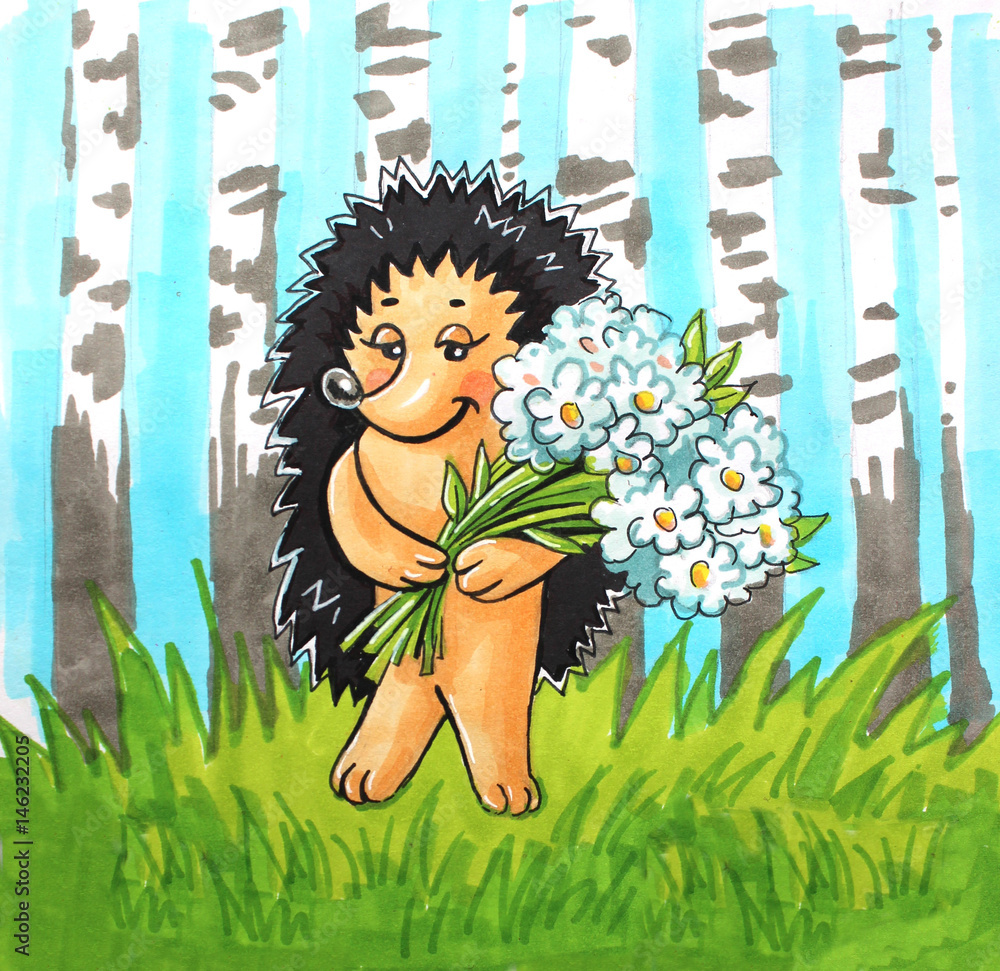 Illustration hedgehog with flowers