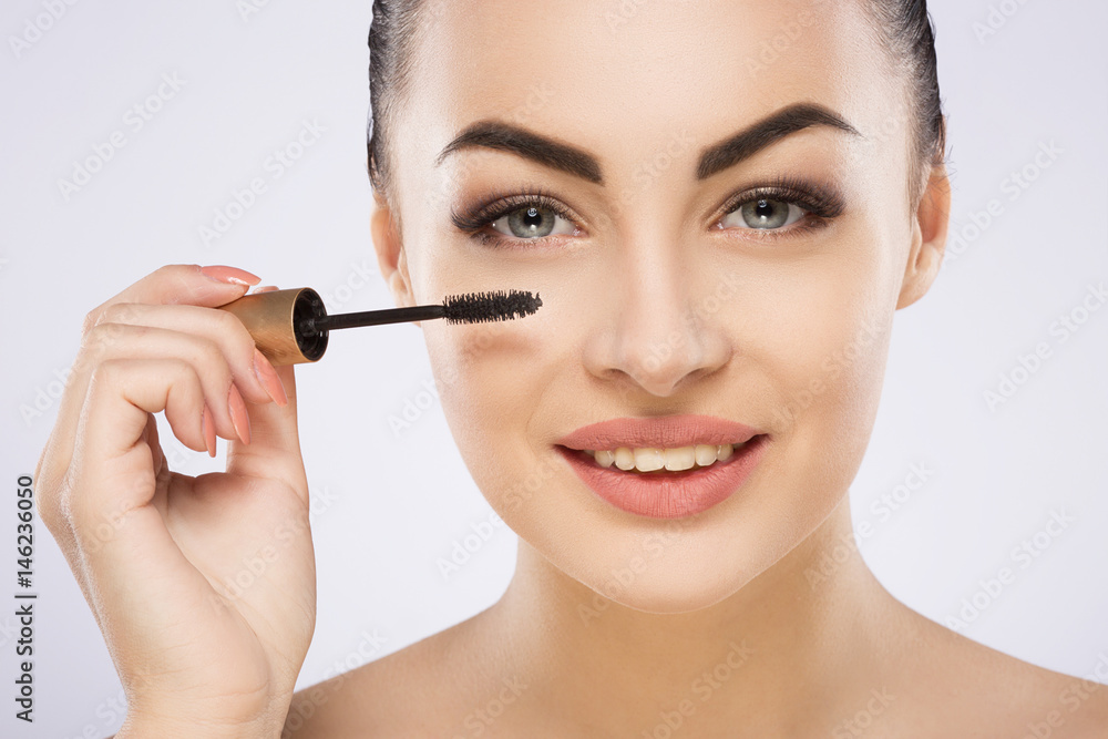 Attractive girl with nude make up at studio Attractive girl with nude make up at studio