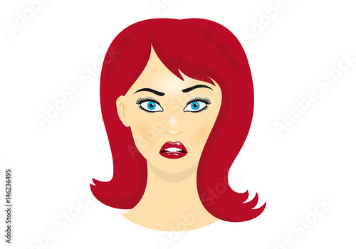 Female face vector. Beautiful female head with rusty hair vector. Icon female head on a white background