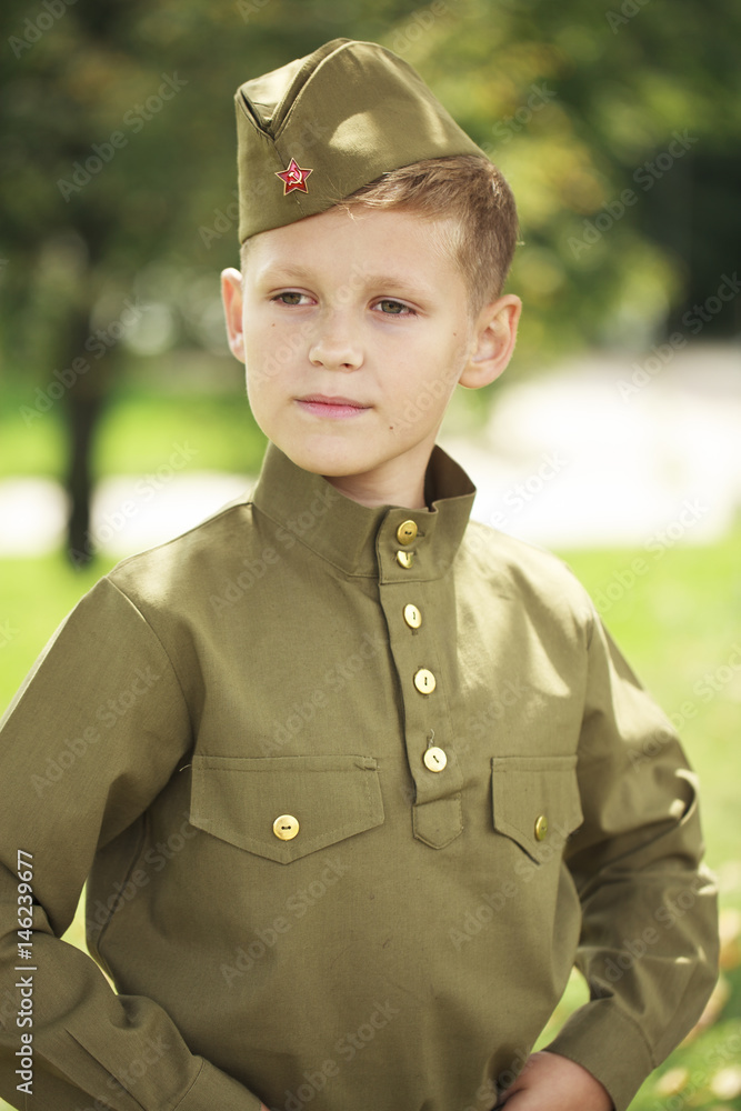 Little boy in military uniform of the Soviet Army Stock Photo | Adobe Stock