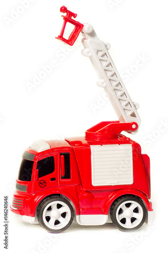 car toy red fire truck with extendable ladder and basket,  photo