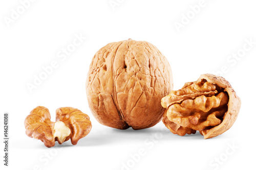 Walnuts isolated on white background. With clipping path.