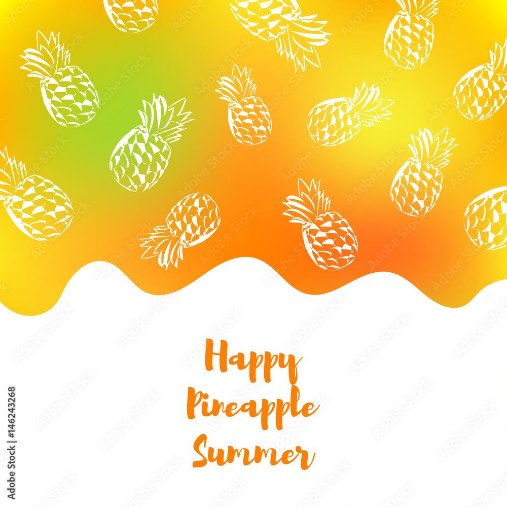 Summer card with pineapples background. Tropical design.

