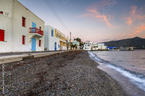 Sunrise in Agia Marina village on Leros island in Greece. 