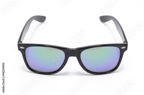 sunglasses in thick black plastic frame with gradient glass isolated on white
