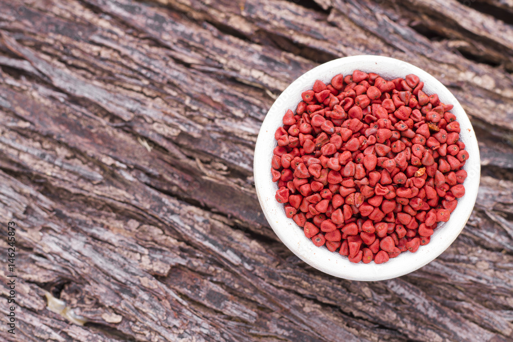 Seeds of achiote, originating from central america and parts of south america is used to season and color food Seeds of achiote, originating from central america and parts of south america is used to season and color food