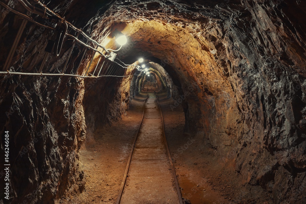 Naklejka premium Underground mine passage angle shot