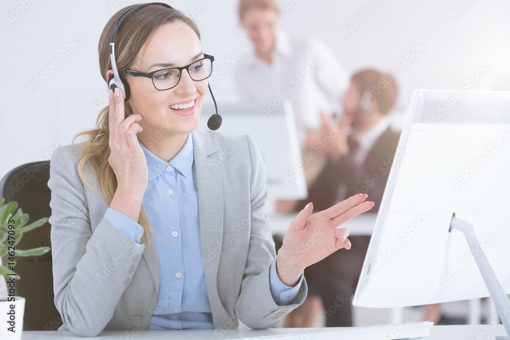 Telesales woman talking with customer Telesales woman talking with customer