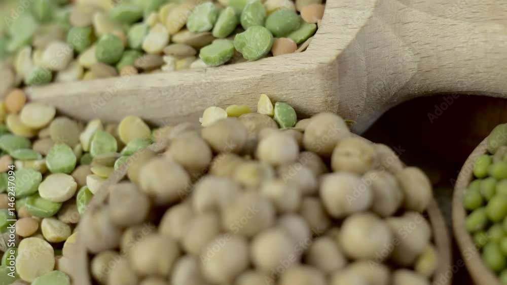 Composition from different bean products. Pea seeds, chickpea, lentils. Macro Composition from different bean products. Pea seeds, chickpea, lentils. Macro
