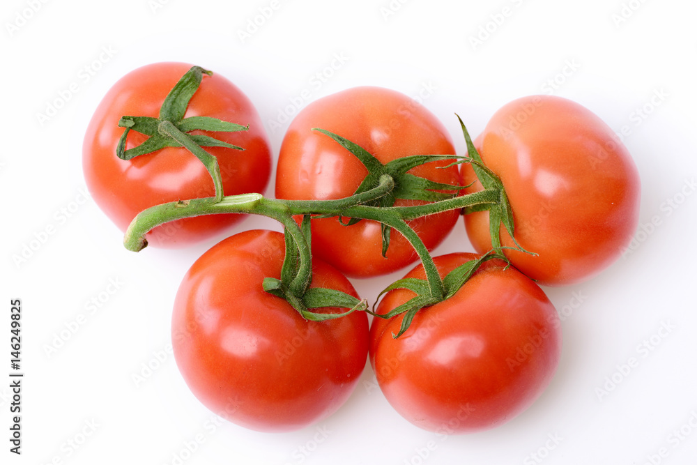 Tomatoes. Red ripe vegetable plant on branch