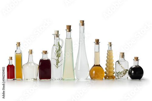Row of bottles with vinegar