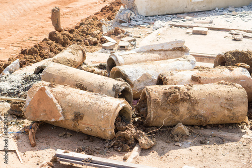 Old broken sewer pipe