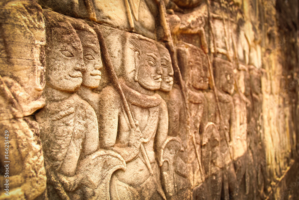 stone carving in Angkor Wat temple Cambodia