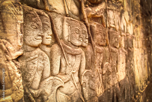 stone carving in Angkor Wat temple Cambodia