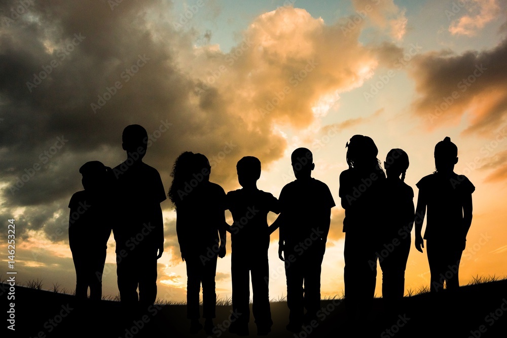 Composite image of group of kids standing outdoor