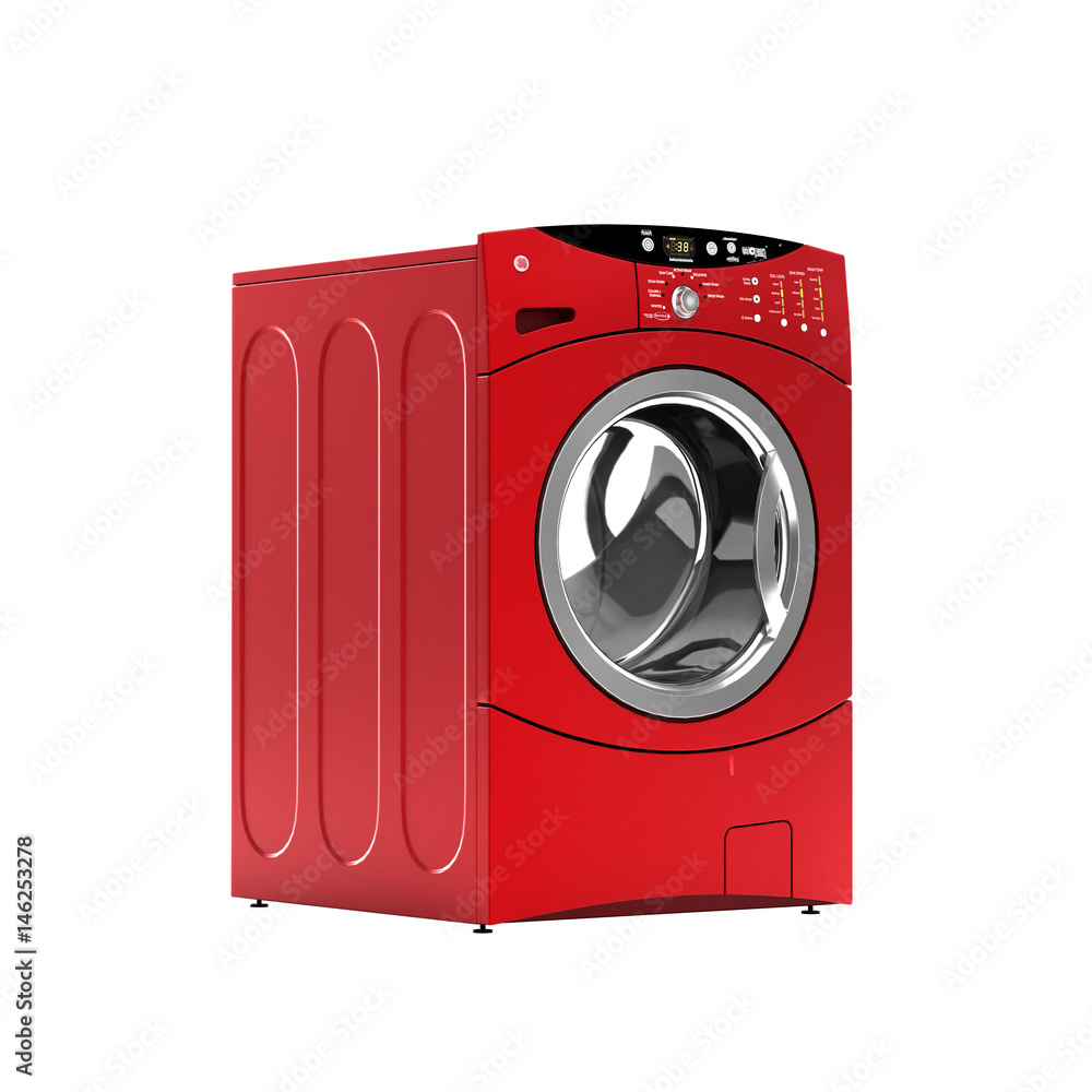 Red washing machine without shadow on white background 3d illustration Red washing machine without shadow on white background 3d illustration