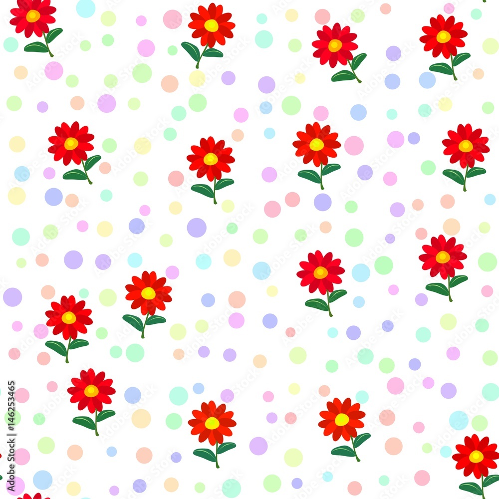 Red flowers and soft pastel dots on seamless pattern Red flowers and soft pastel dots on seamless pattern