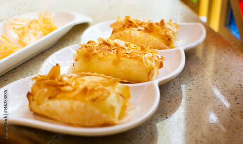 Chinese dessert made of fried fresh milk with apricot