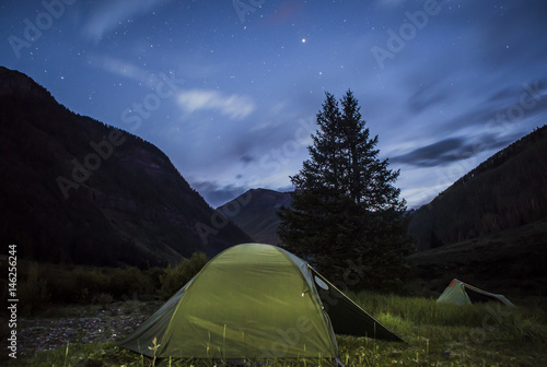 Tent under the stars in the mountains