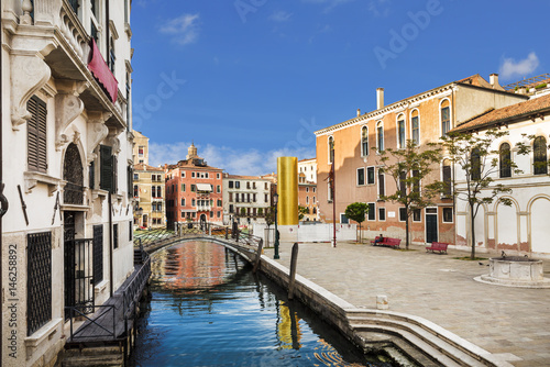Venice cityscape with canal and the bridge over it, Italy