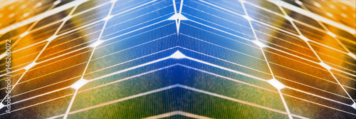 Modern architecture with solar panels, panoramic image