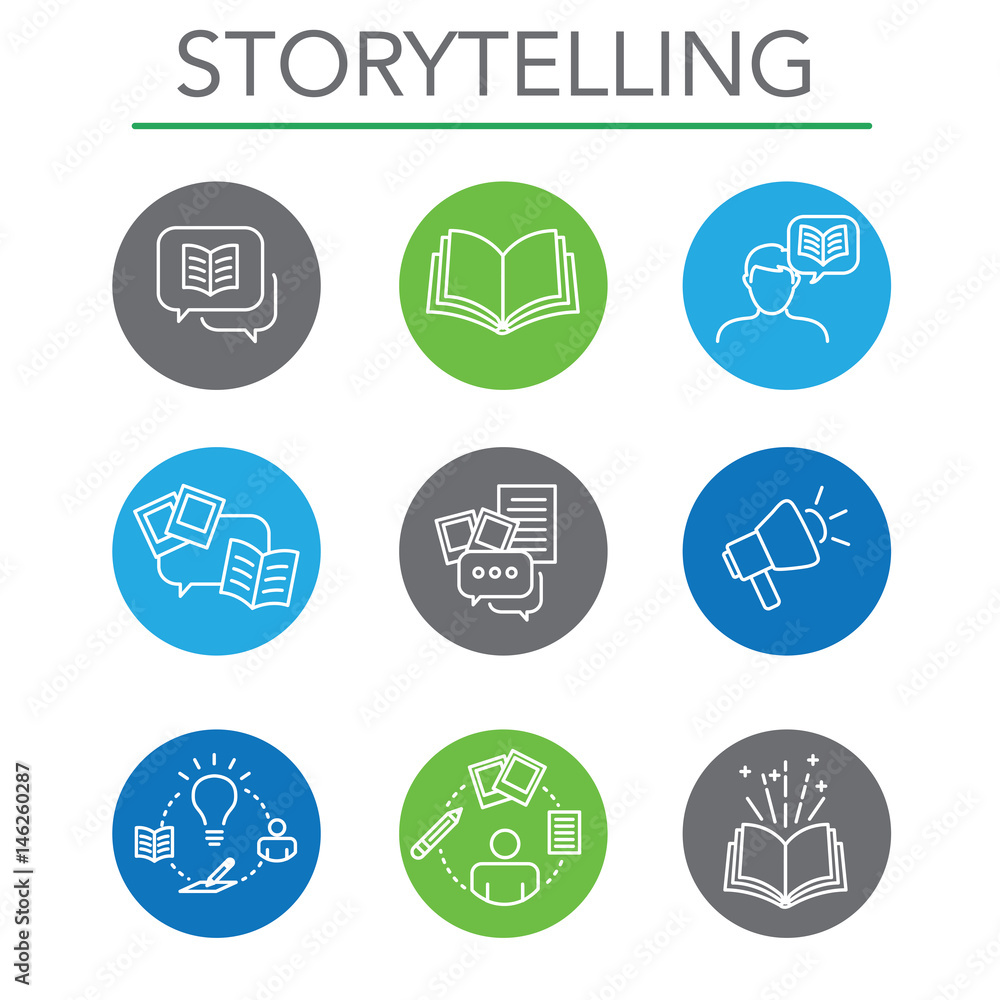 Storytelling Icon Set with Speech Bubbles Storytelling Icon Set with Speech Bubbles