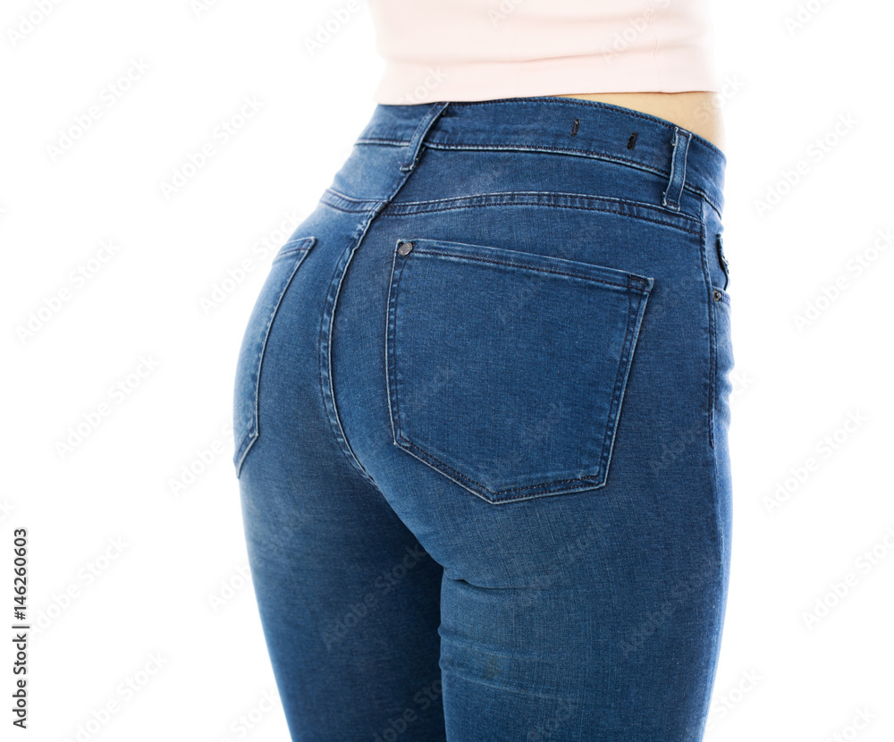 Female body part denim jeans, back view Photos | Adobe Stock