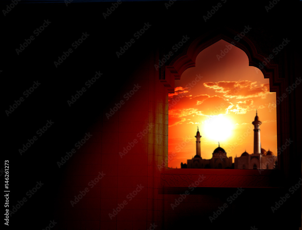 Naklejka premium Ramadan Kareem background.Mosque window