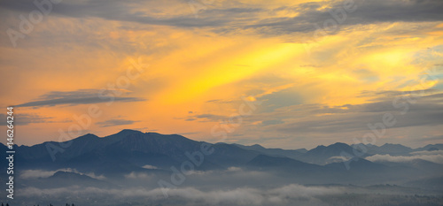 Beautiful Summer Sunrise in Mountains - HighTatra National Park. Panoramic Image © Saulius