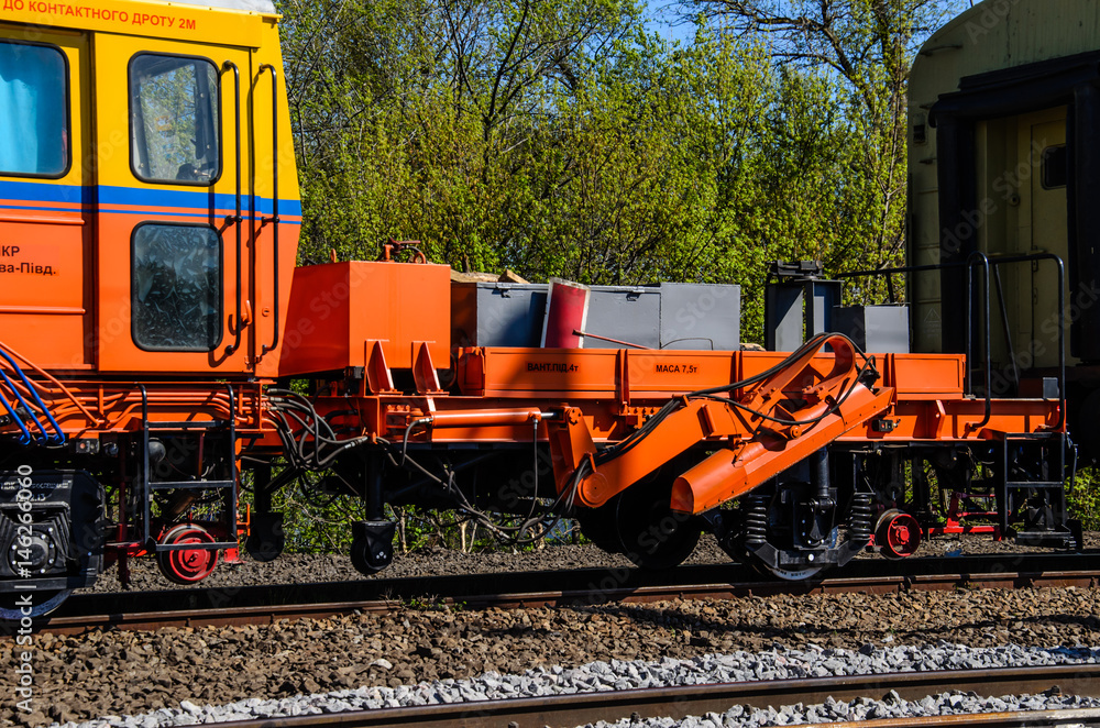 Maintenance train near new railroad track Maintenance train near new railroad track