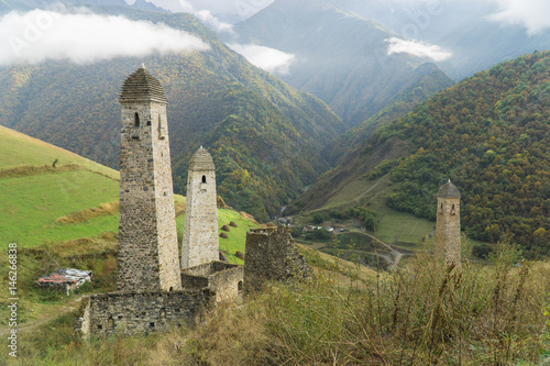 Battle towers Erzi in the Jeyrah gorge, Republic of Ingushetia