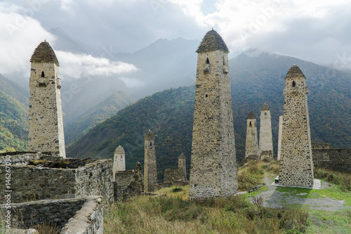 Battle towers Erzi in the Jeyrah gorge, Republic of Ingushetia