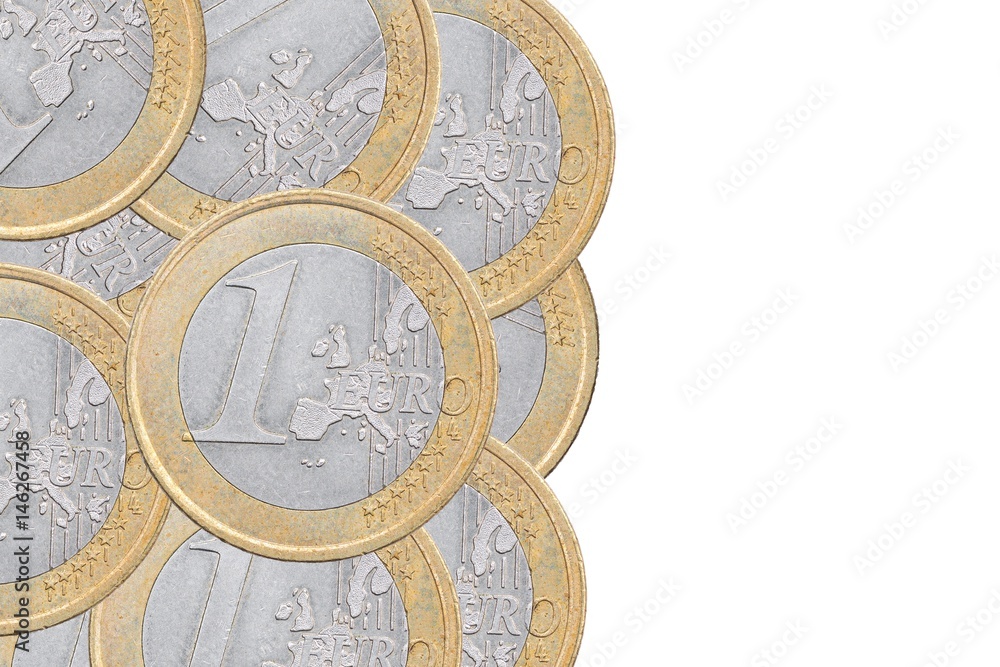 Fototapeta premium Close-up one euro coin details with copy space for your design isolate on white background.