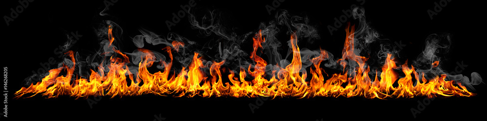 Fototapeta premium Fire panorama on a black background.