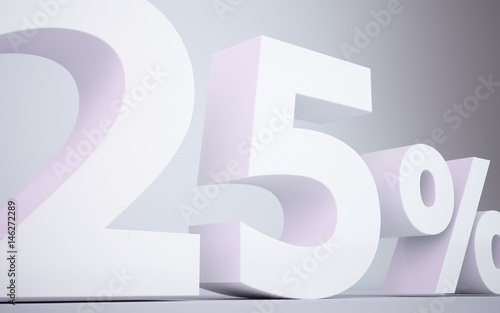 3D rendering white 25 percentage isolated white background