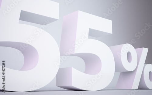 3D rendering white 55 percentage isolated white background